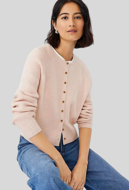 кардиган Ann Taylor Ribbed Crew Neck Cardigan