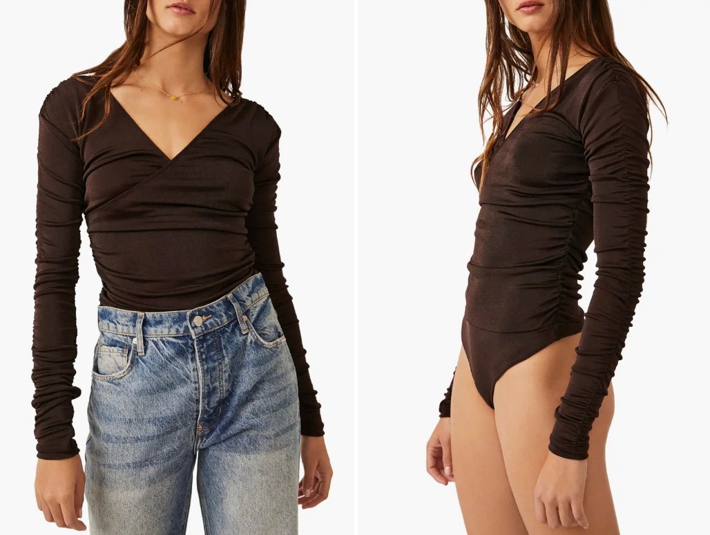 Боди с длинными рукавами Free People Reya Ruched