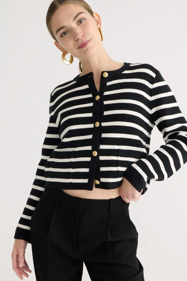 Emilie Patch-Pocket Sweater Lady Jacket in Stripe