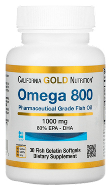 California Gold Nutrition, омега 800, рыбий жир фармацевтической степени чистоты, 30 рыбно-желатиновых капсул